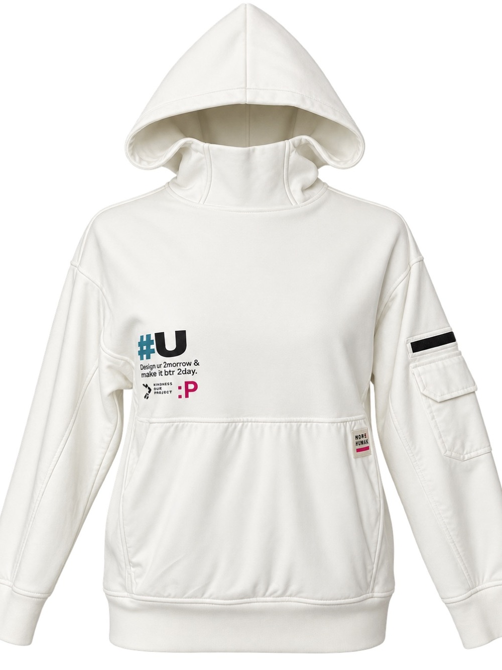 Zara White Hoodie with Multicolor Graphic Accents